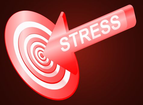 Illustrated stress concept depicting an arrow with the word 'stress' hitting the bulls eye of a target board.