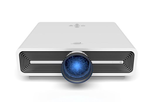 Front view of multimedia projector on white background