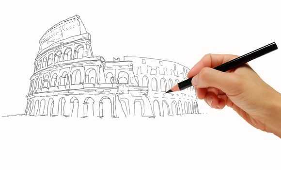 Drawing Colosseum, Rome, Italy