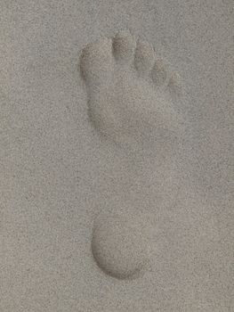 Closeup of the fooprint on a sandy beach
