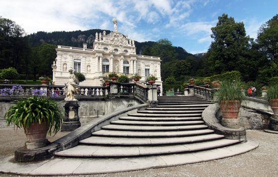 Linderhof Palace in Bavaria via wide angle