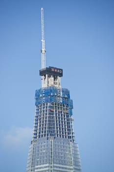 The Shard under construction at London Bridge on the River Thames in London, England. When complete it will be the tallest building in the European Union.