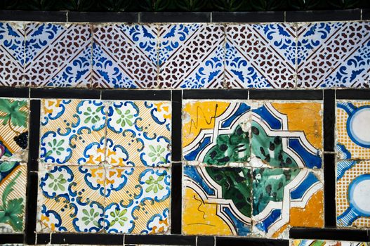 Texture of Tunisian tiles in different shapes and designs