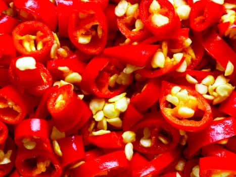 close up of chopped red chilies