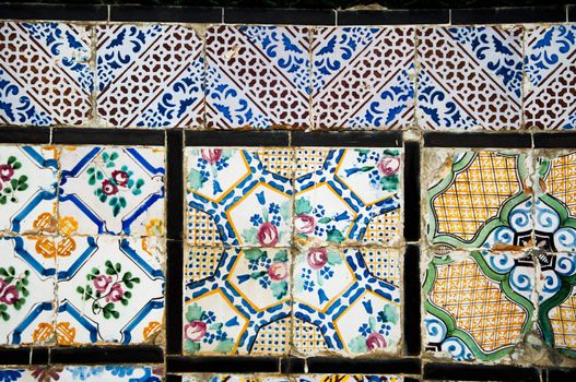 Texture of Tunisian tiles in different shapes and designs