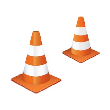 Two orange traffic highway cones in a line