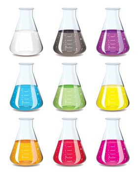 Science chemistry flask in a rainbow of colours