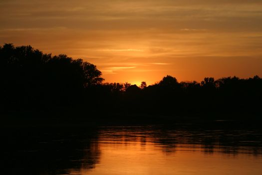 Sunset on the River Elbe in Saxony-Anhalt / Germany
