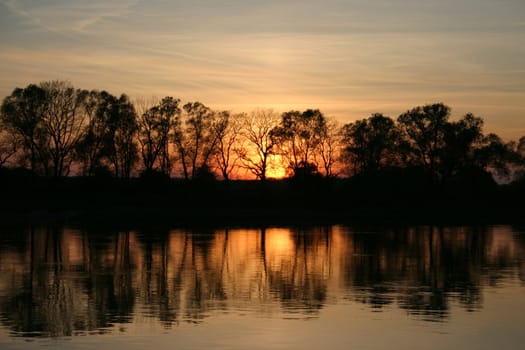 Sunset on the River Elbe in Saxony-Anhalt / Germany