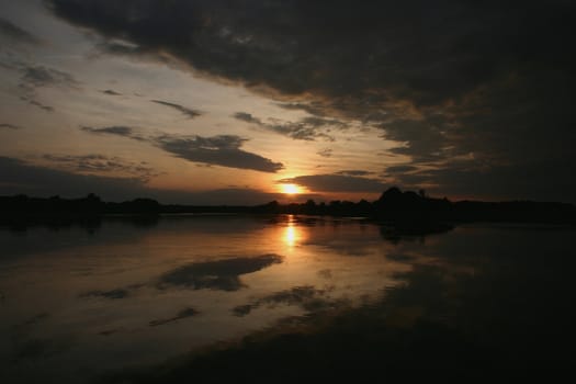 Sunset on the River Elbe in Saxony-Anhalt / Germany