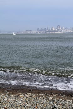 View on San Francisco with a beach on foreground