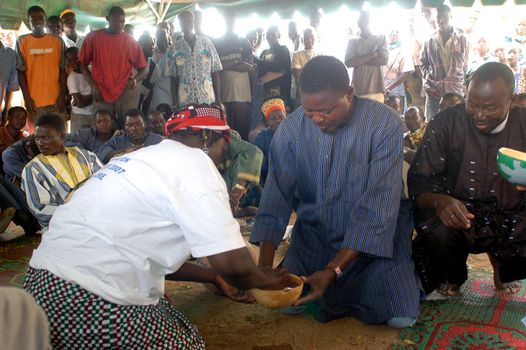 The festival of establishment of a usual chief in Burkina Faso Faso lasts three days. The usual chief succeeds his father deceased, it is always the groin of the family and always a man. It is a very rare event because a chief can be replaced only after his death. During establishment it is the festival and all the area is invited. This festival occurs to Kokemnour�, small village in the East of Burkina Faso Faso in the province of Kouritanga. These three days are punctuated of dance, meal and especially of traditional ceremonies African. The Chief is the King and can be established only by chiefs more important than him.                                