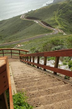 Stairs with observation point by the ocean