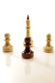 a few chess figures on the white bckground