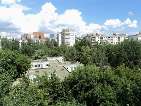 Summer town landscape with blue sky