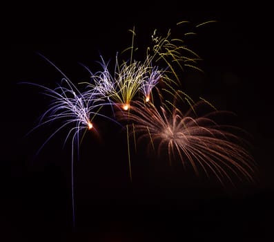 Firework display against black sky