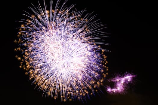 Firework display against black sky