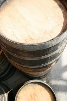 Close up of the old wine barrels.
