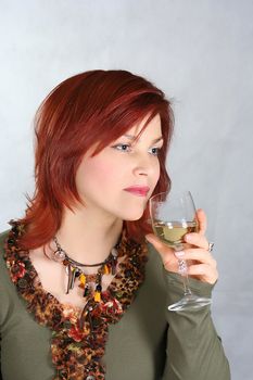  young woman with glass wine beauty portrait