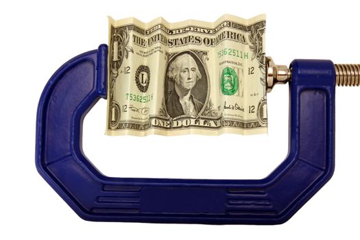 Financial or economic metaphor:  dollar bill in clamp