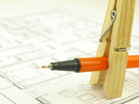 Build a house of brick of wood project and architect tools