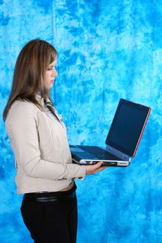 women blue beauty females laptop business businesswoman