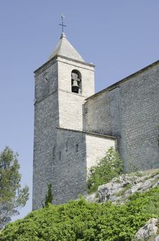 old church steeple on hilltop in south of France