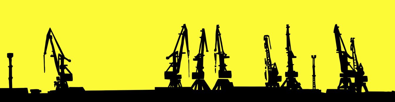 silhouette shipyard isolated on yellow background