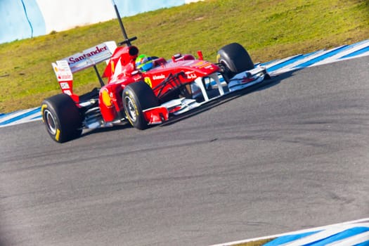 JEREZ DE LA FRONTERA, SPAIN - FEB 10: Felipe Massa of Ferrari F1 races on training session on February 10 , 2011, in Jerez de la Frontera , Spain