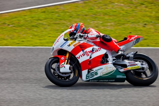 JEREZ DE LA FRONTERA, SPAIN - MAR 5: Moto2 pilot Stefan Bradl races on the official training of the world championship of MotoGP on Mar 5, 2011, in Jerez de la Frontera, Spain