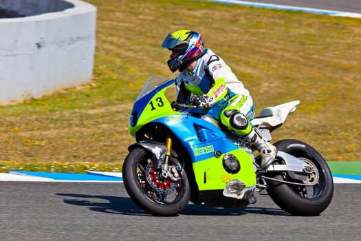 JEREZ DE LA FRONTERA, SPAIN - APR 17: Moto2 motorcyclist Renaud Binoche takes a curve in the CEV Championship race on April 17, 2011 in Jerez de la Frontera, Spain.