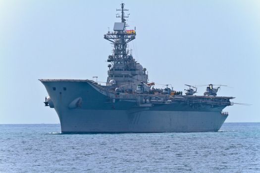MALAGA, SPAIN-MAY 28: Aircraft carrier Principe de Asturias taking part in an exhibition on the day of the spanish army forces on May 28, 2011, in Malaga, Spain