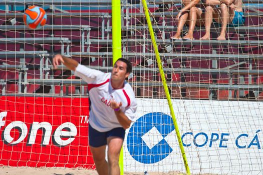 CADIZ, SPAIN -  JUL 30:  Unknown goalkeeper of the team of Cadiz playing the Spanish Championship of Beach Soccer on Jul 30, 2005 on the beach of La Victoria in Cadiz, Spain