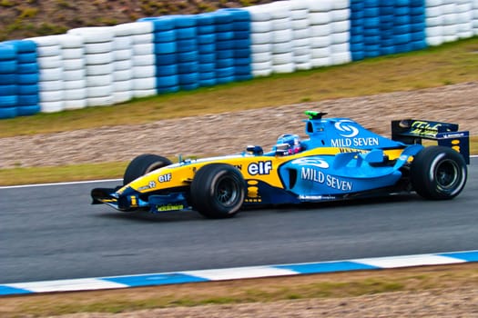 JEREZ DE LA FRONTERA, SPAIN - DEC 04: Franck Montagny of Renault F1 races during a training session on December 04, 2004, in Jerez de la Frontera, Spain