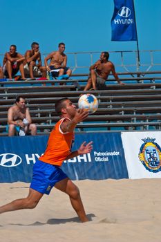 CADIZ, SPAIN -  JUL 22:  Unknown goalkeeper of unknown team playing the Spanish Championship of Beach Soccer on Jul 22, 2006 on the beach of La Victoria in Cadiz, Spain