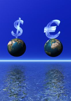 euro and dollard fall blue and planets world