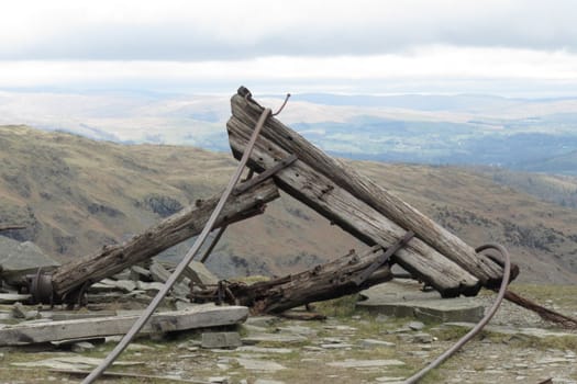 Disused mine workings, collapsed in disrepair