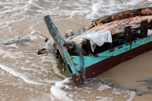Damaged ship on the beach