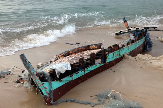 Damaged ship on the beach