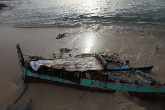 Damaged ship on the beach