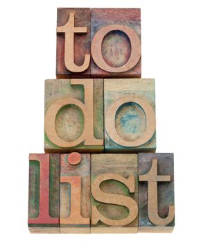 to do list - task management concept - isolated text in vintage wood letterpress printing blocks