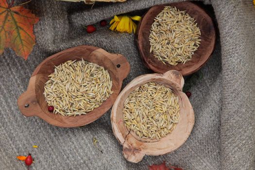 Wheat in a wooden bowl