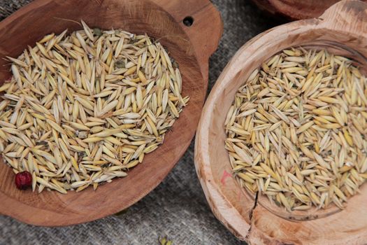 Wheat in a wooden bowl