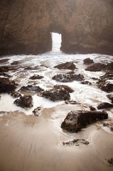 Sea shore surrounded by rocks