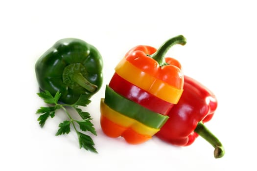 colorful peppers stacked in layers