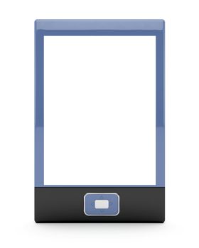 E-book reader with empty screen on white background. 3d image.