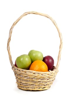 Basket with fresh fruits isolated on white