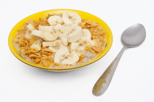 Healthy muesli with fresh banana