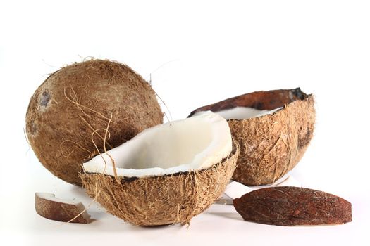 two coconuts on a white background