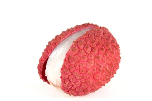 fresh red lychees on a white background
